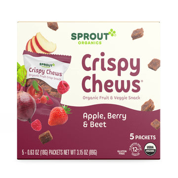 Sprout Organic Baby Food, Stage 4 Toddler Fruit Snacks, Red Fruit Beet & Berry Crispy Chews, 0.63 Oz Single Serve Packs (5 Count