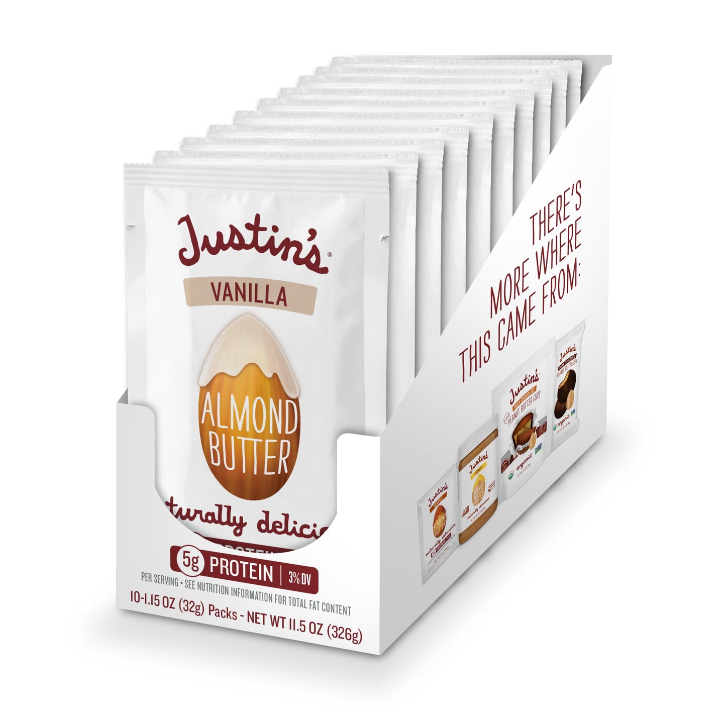 Justins Gluten-Free Vanilla Almond Butter Squeeze Pack, 1.15 oz, Pack of 10