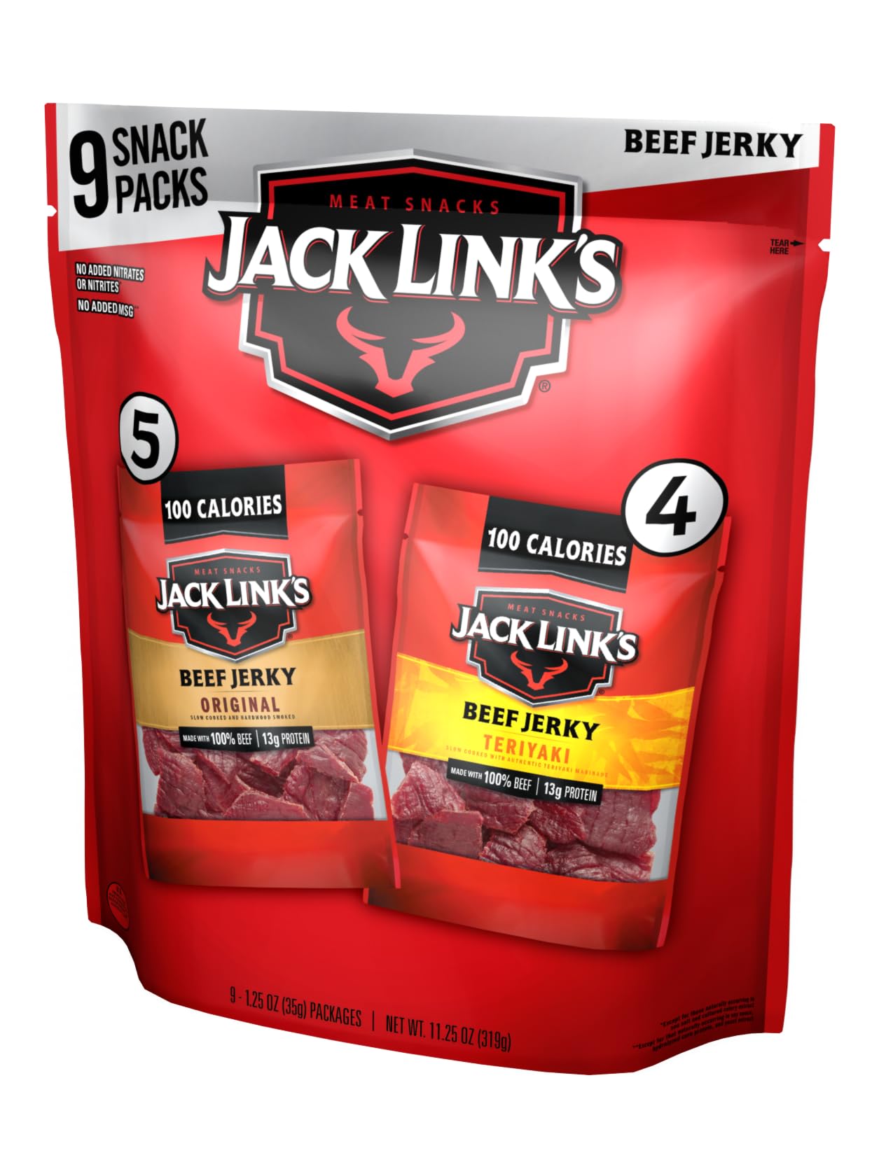 Jack Link'S Beef Jerky Variety - Includes Original And Teriyaki Flavors, On The Go Snacks, 13G Of Protein Per Serving, 9 Count O
