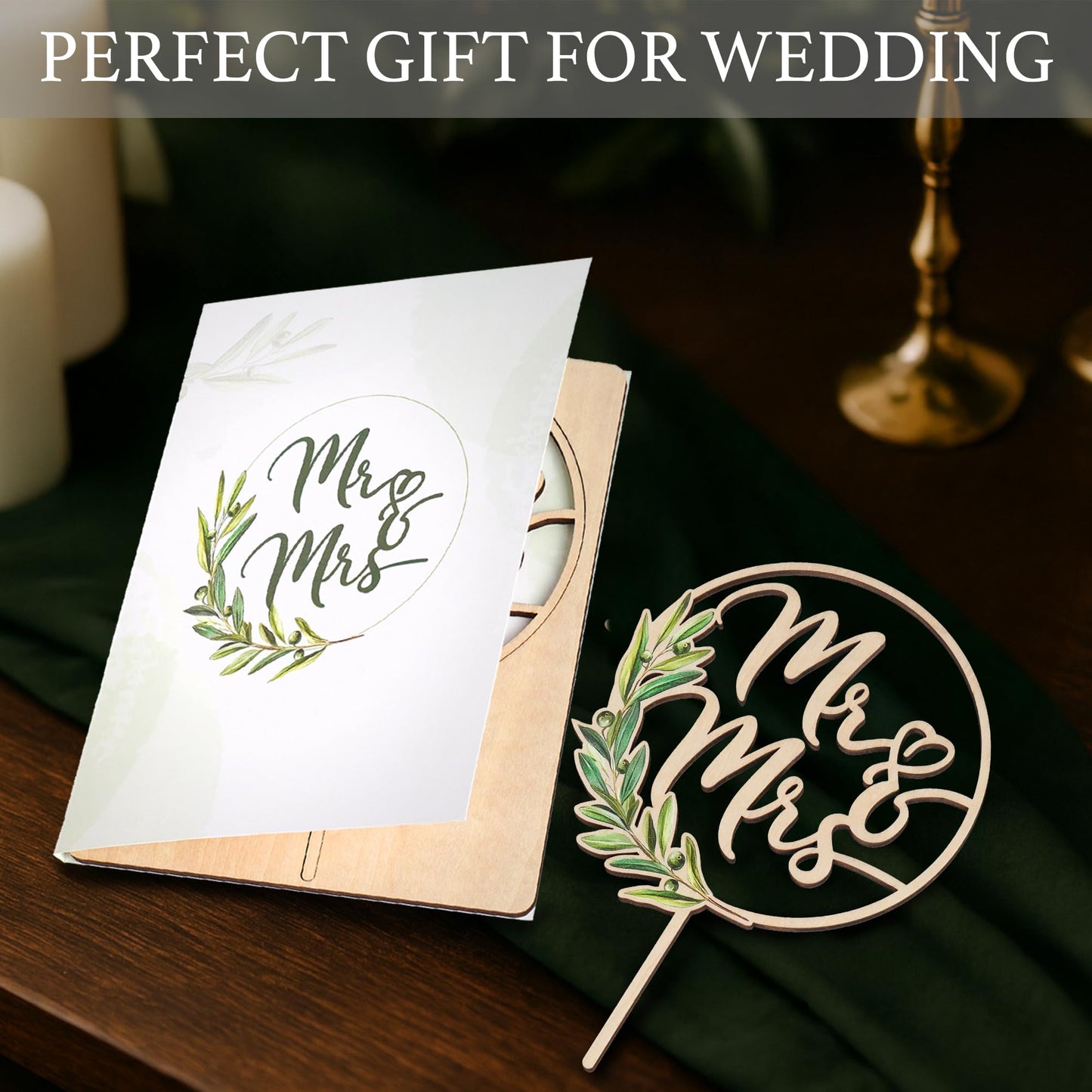 Wooden Mr And Mrs Cake Topper, Rustic Wedding Cake Toppers Bride And Groom, Novios Para Pastel De Boda, Wedding Essentials Must Have 2025, His And Hers Gifts (Greeny)