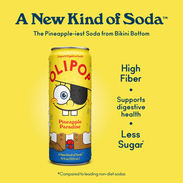 OLIPOP Prebiotic Soda Pop  SpongeBob Pineapple Paradise  Pantry Pack Packed with Prebiotics  Fiber  and Botanicals  Gluten Free  Vegan  GMO Free  12oz Skinny Can (12-Cans)