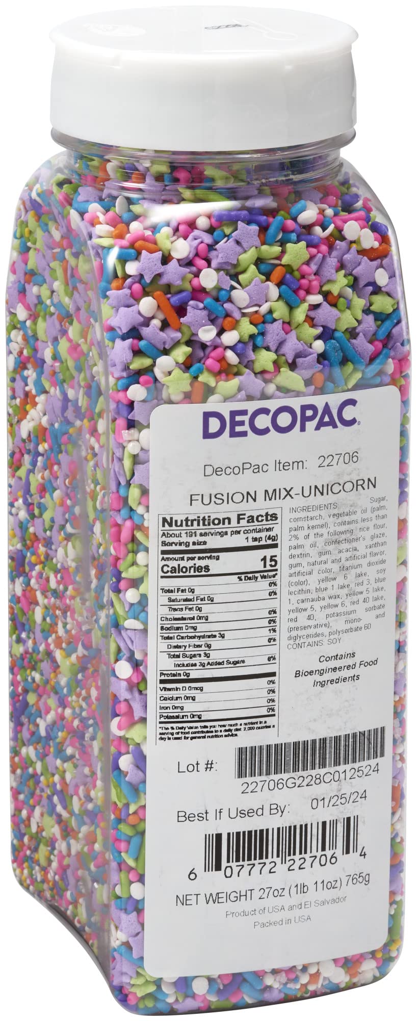 Decopac Unicorn Fusion Mix Candy Sprinkles, 27Oz, Fancy Sprinkles In Handheld Container, Edible Sprinkles For Celebration Cakes, Cupcakes, Cookies And Donuts