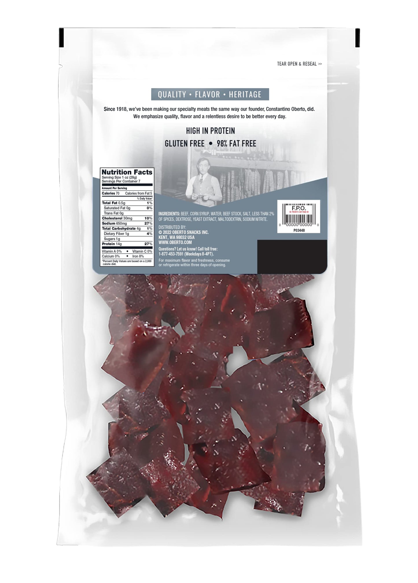Oh Boy! Oberto Classics Thin Style Peppered Beef Jerky, 7 Ounce