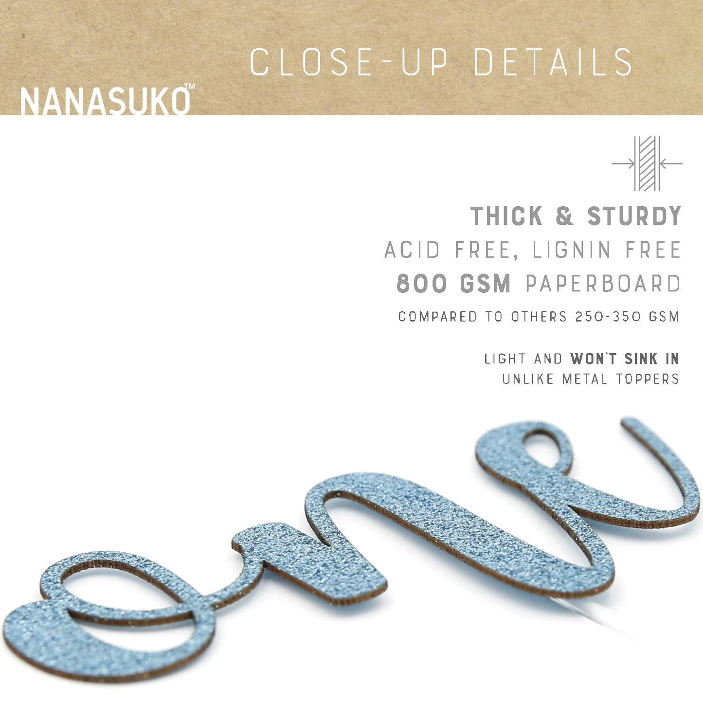 Nanasuko 1St Birthday Cake Topper - One - Double Sided Baby Blue Glitter - Premium Quality Made In Usa