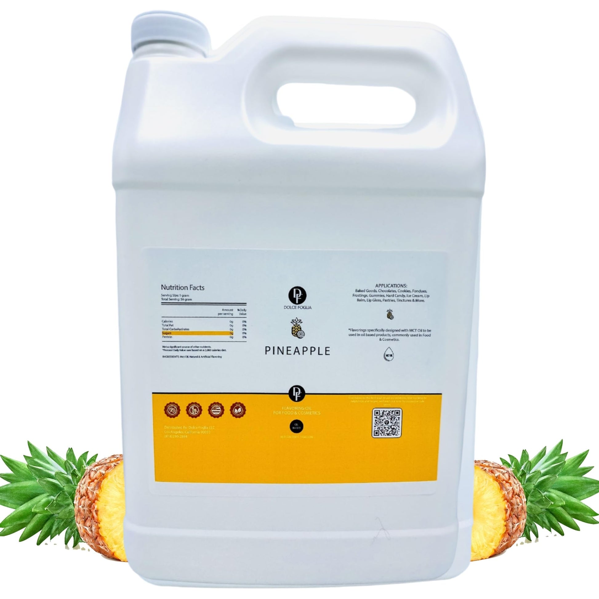 Dolce Flav Pineapple Extract - 1 Gallon Oil-Soluble Kosher  Sugar-Free  Concentrated Tropical Flavor For Candy  Chocolates & Desserts  Includes Measured Dropper