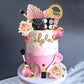 Makeup Cake Topper Cosmetics Artificial Rose Palm Leaves Happy Birthday Cake Toppers Spa Makeup Birthday Party Supplies For Girl