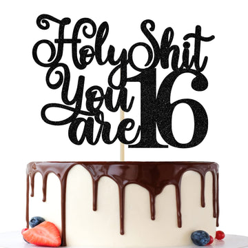 Happy 16Th Birthday Cake Topper, Level 16, Sweet 16 Cake Topper, Funny 16Th Birthday Decorations For Teens Black Glitter