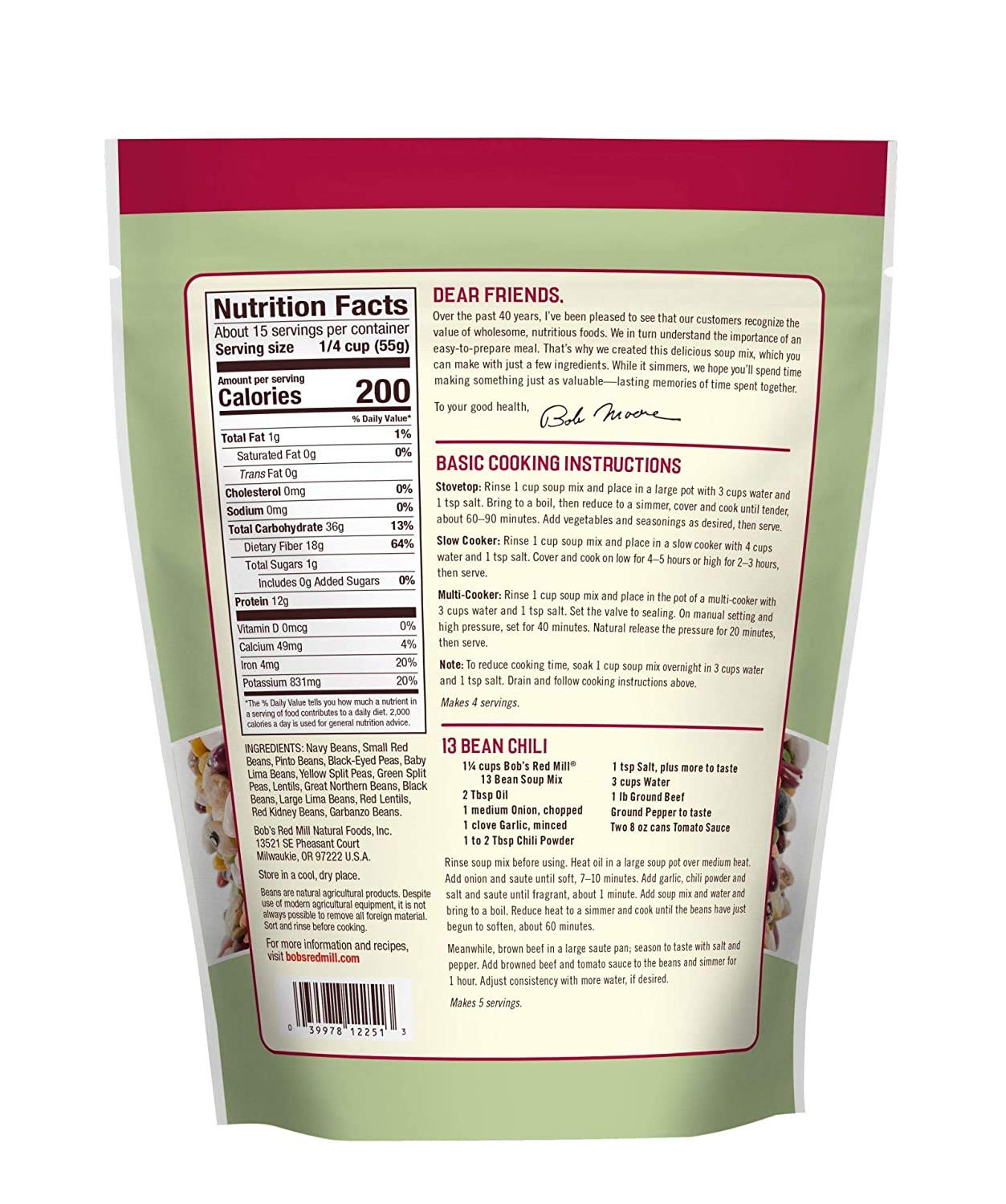 Bob'S Red Mill 13 Bean Soup Mix, 29 Ounce (Pack Of 4)