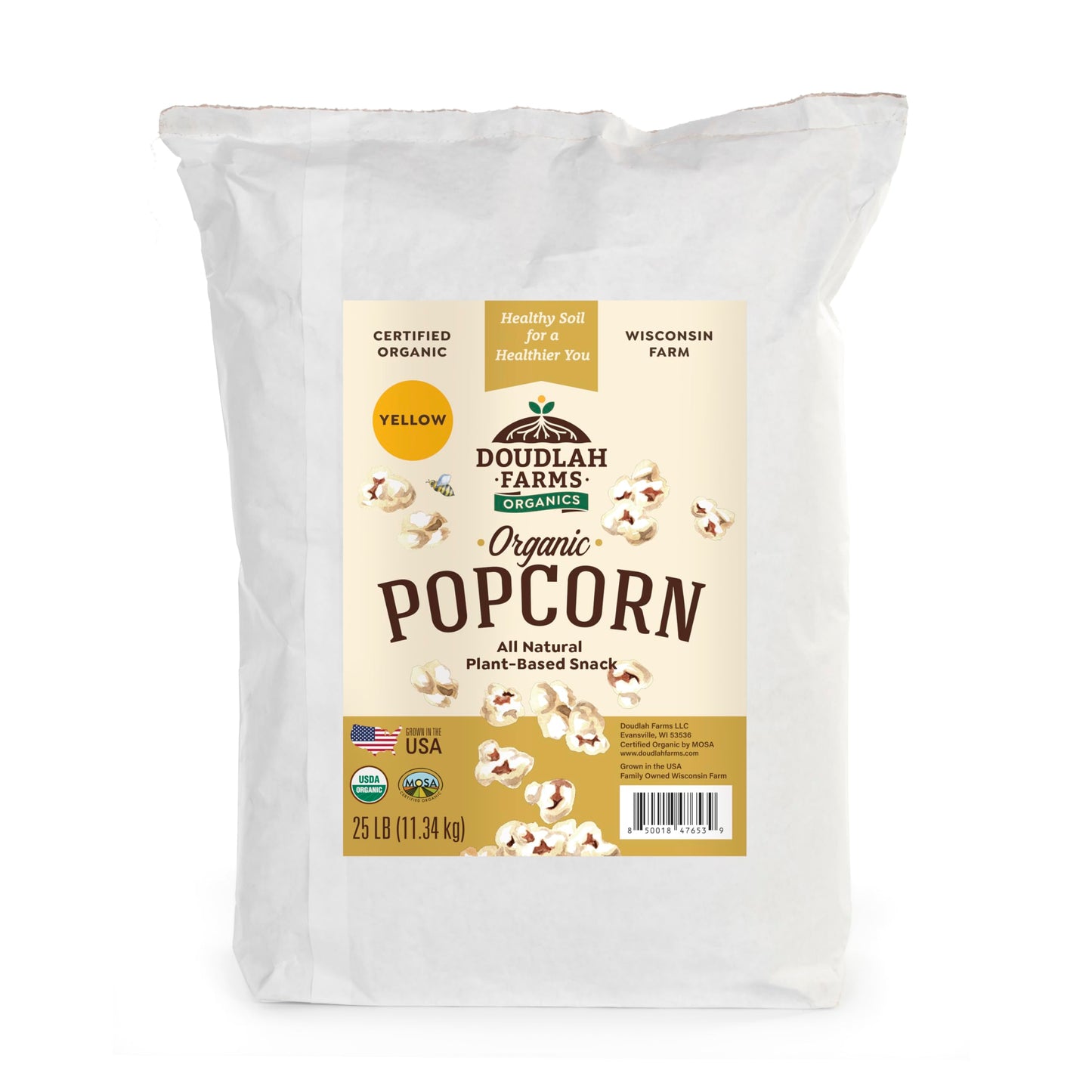 Doudlah Farms Organic Yellow Popcorn Kernels, Gluten-Free, Non-GMO, 25lb Bulk, Pesticide-Free, Chemical-Free