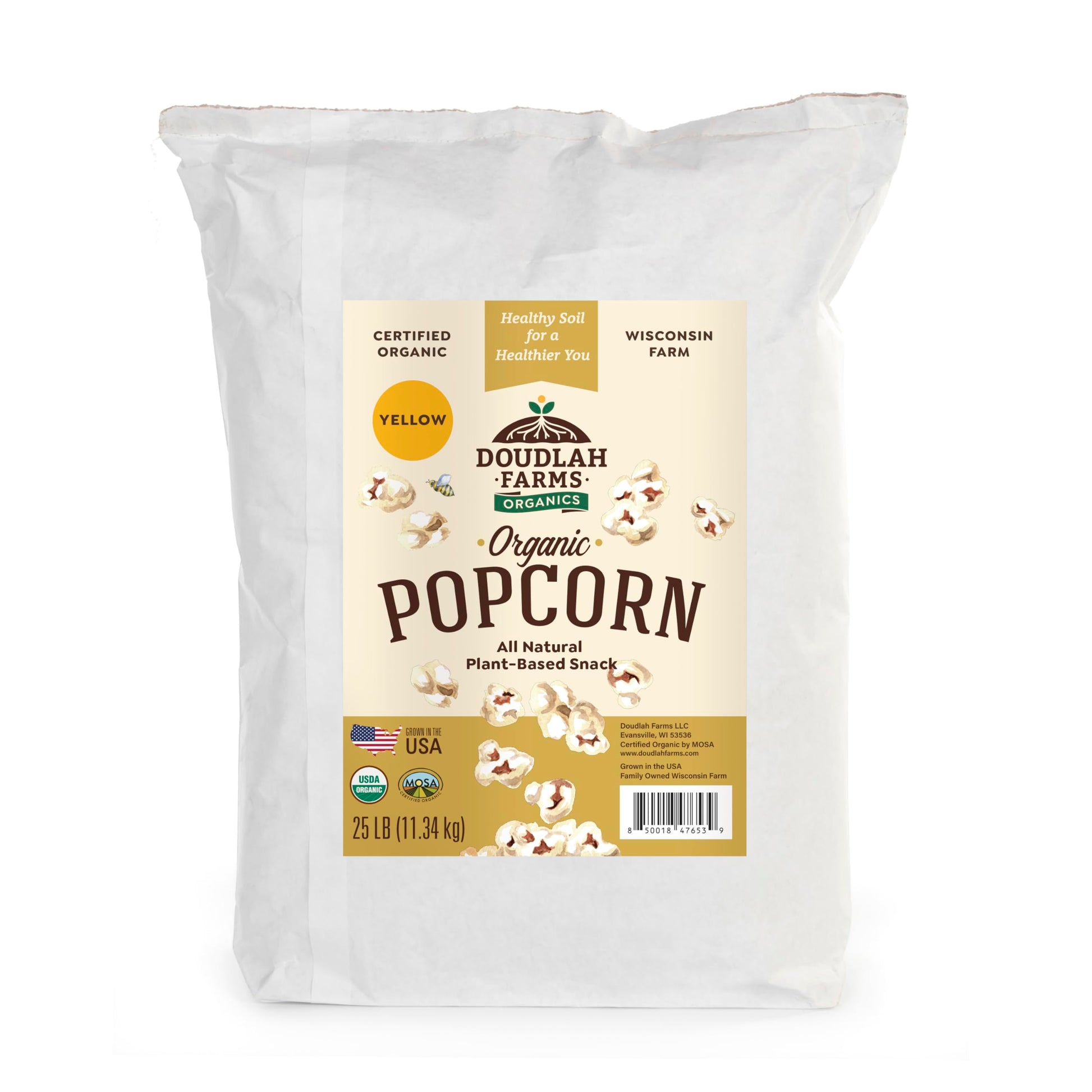 Doudlah Farms Organic Yellow Popcorn Kernels, Gluten-Free, Non-GMO, 25lb Bulk, Pesticide-Free, Chemical-Free