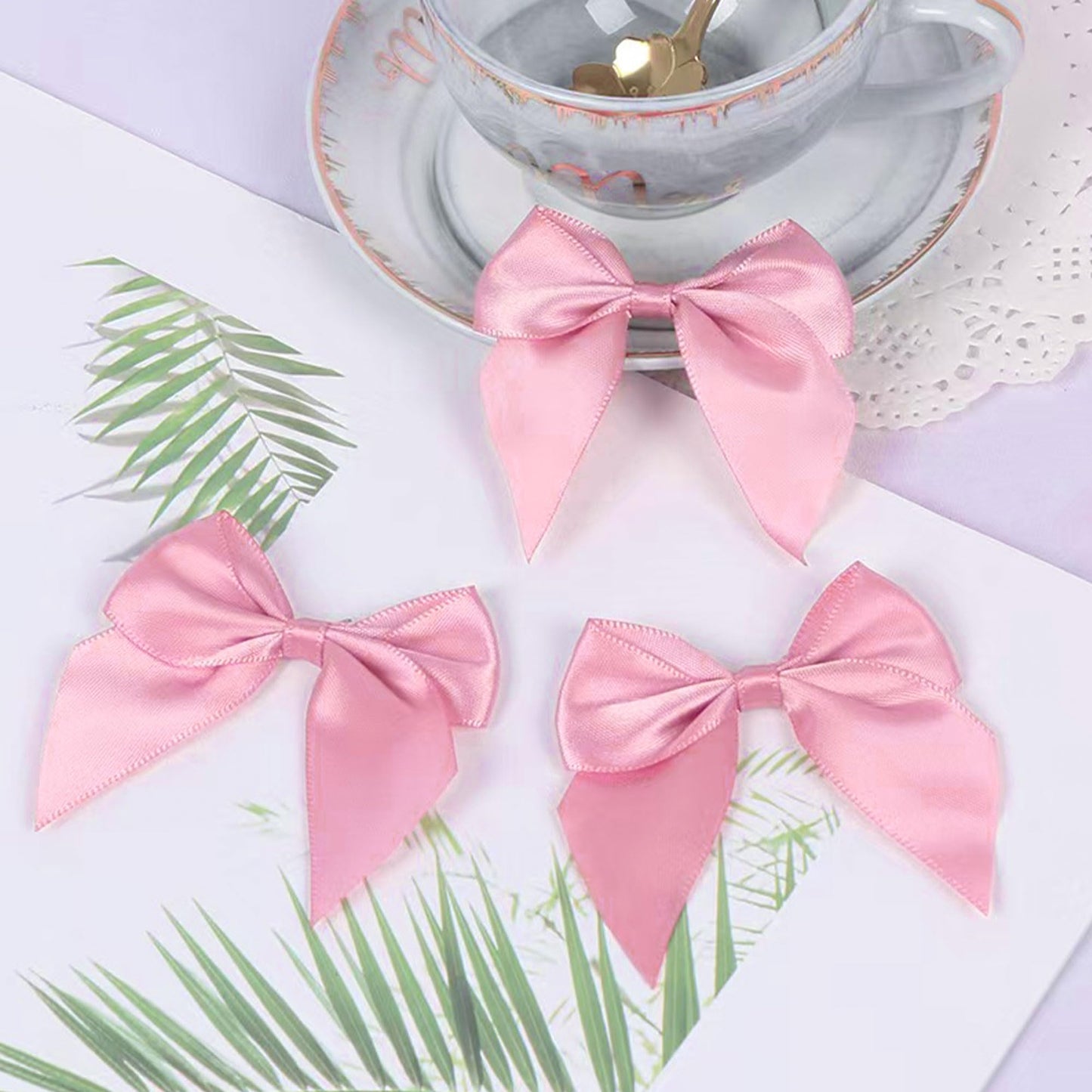 Keaziu 20 Pack Bow Cupcake Toppers Fabric and Card 2x0.05 Pink 4 for Birthday Party Decorations