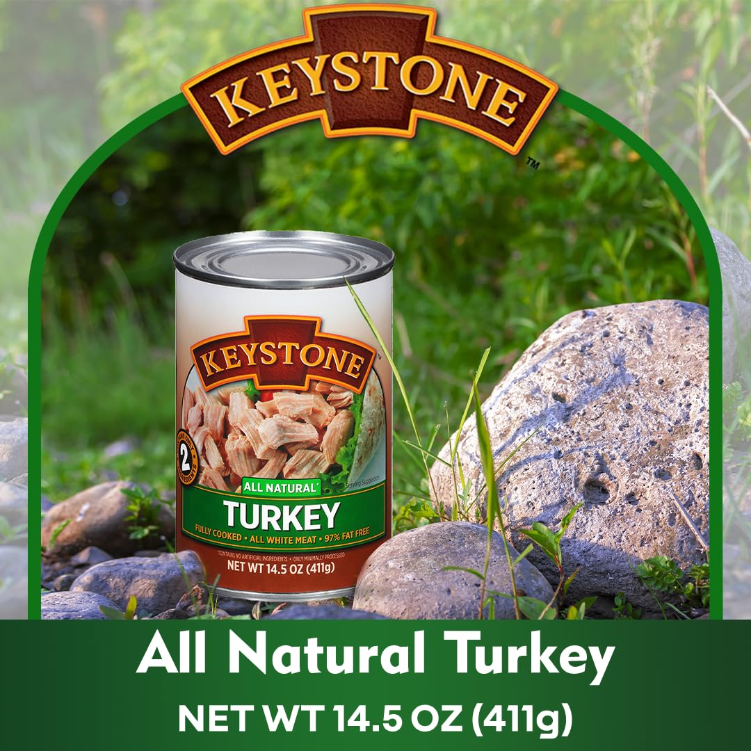 Keystone Meats All Natural Heat and Serve Canned Turkey - 14.5 oz - Fully Cooked and Ready to Eat Canned Meat - All White Meat -