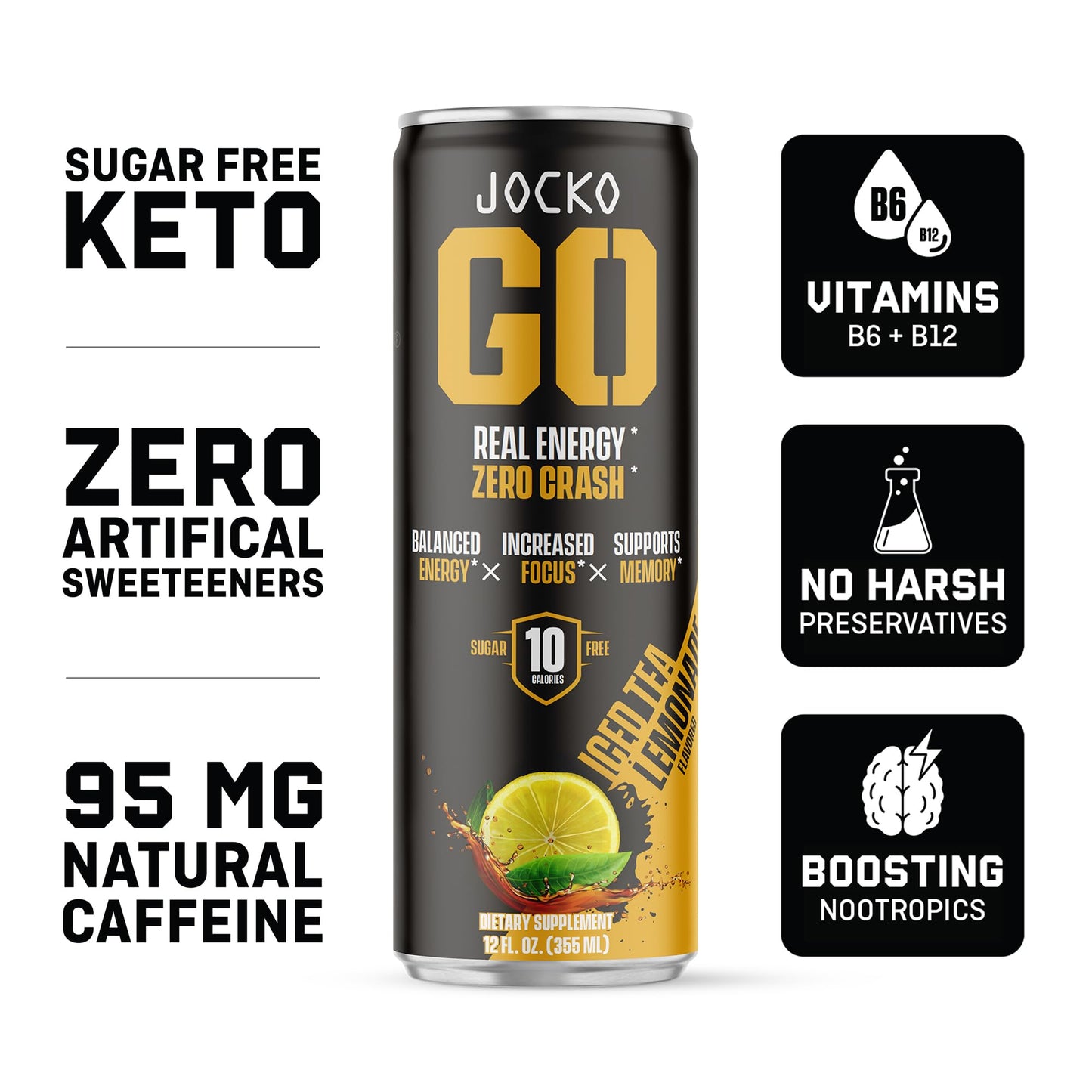 Origin Jocko GO Energy Drinks - Sugar Free, KETO, Vitamin B12 & B6, 12 Fl Oz, 12 Pack, POMR Flavor