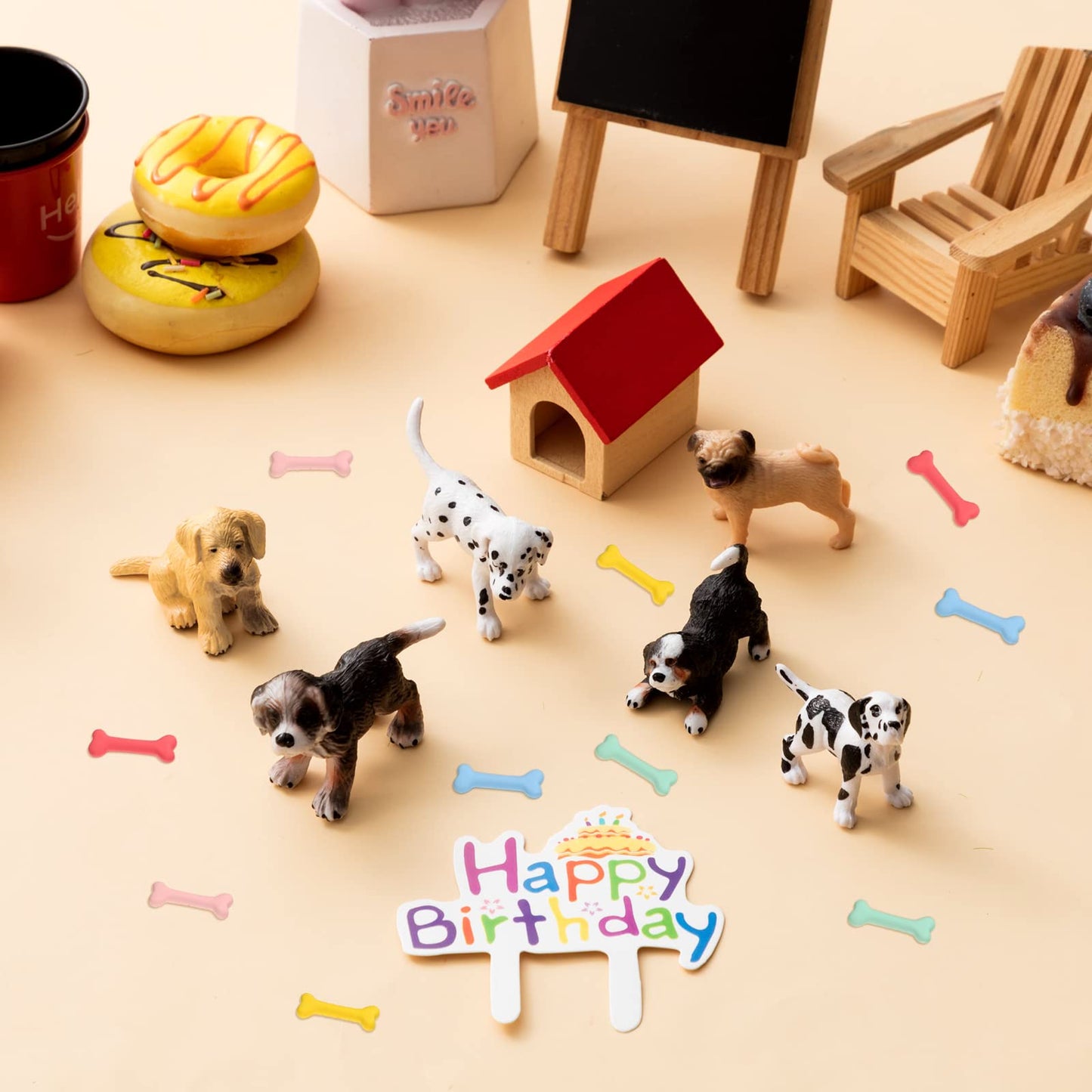18 Pcs Realistic Dog Cake Topper Dog Figurines Dog Birthday Cake Topper Dog Bone Kennel Cake Toppers Dog Party Decoration Mini D