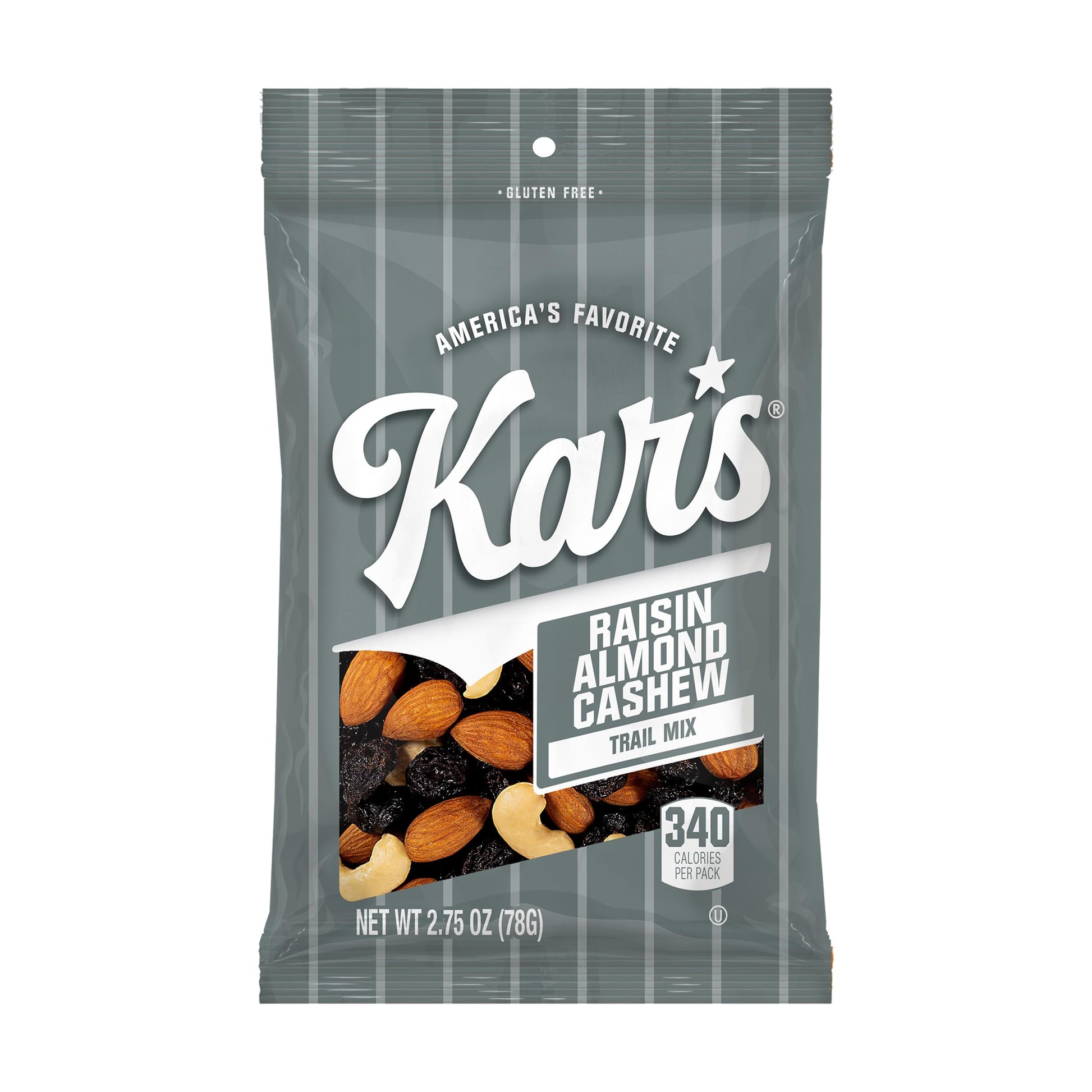 Kars Nuts Raisin Almond Cashew Trail Mix, 3 oz - Grab & Go Bags, Individual Snack Packs (Pack of 12), Gluten-Free Trail Mix Snac