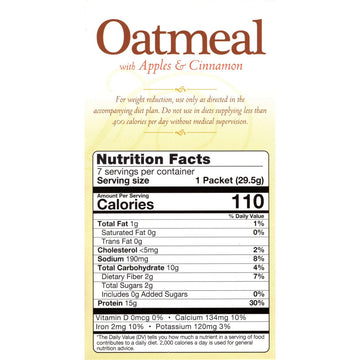 Nutmeg State Nutrition High Protein Oatmeal - 15g Protein, Low Calorie, High Fiber, Apples and Cinnamon, 7.28 Ounce Pack