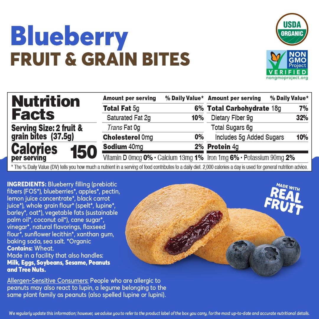 Olyra Blueberry Organic Bars, Prebiotic High Fiber Snacks, Vegan, Low Sugar, Pack of 12