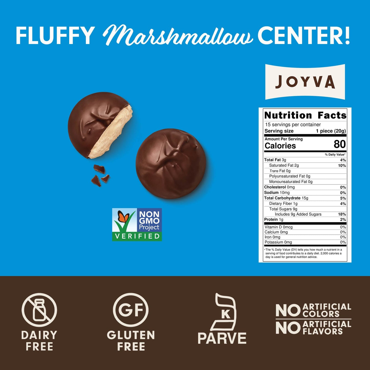Joyva Classic Marshmallow Puffs | 9oz Boxes | Fluffy Marshmallow Center with Smooth Dark Chocolate Coating | Kosher Parve | Free