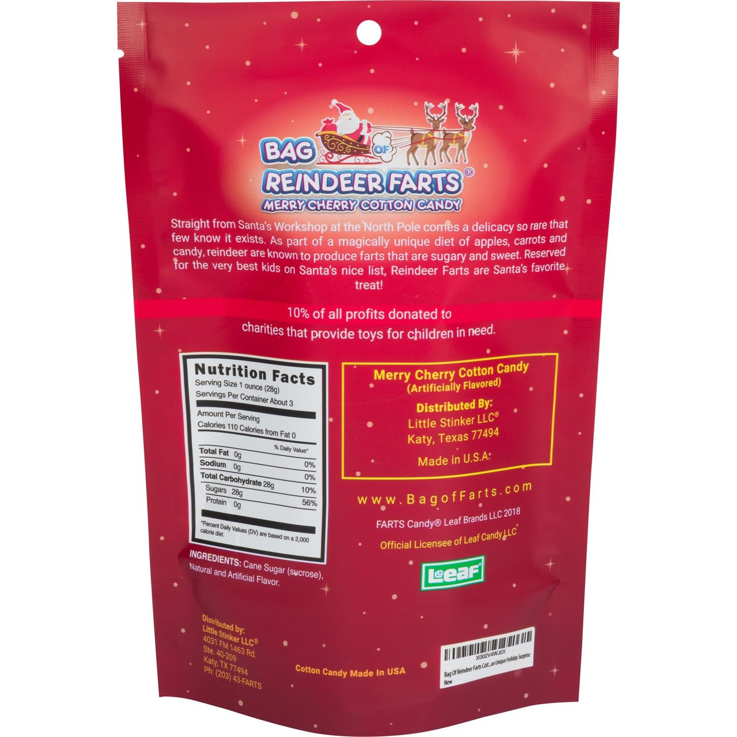 Bag Of Reindeer Farts Cotton Candy, New Merry Cherry Flavor, 1 Pack / 3 Ounces, Funny Christmas Stocking Stuffer Present For Kids Boys Girls Teens Teachers White Elephant Unique Holiday Surprise