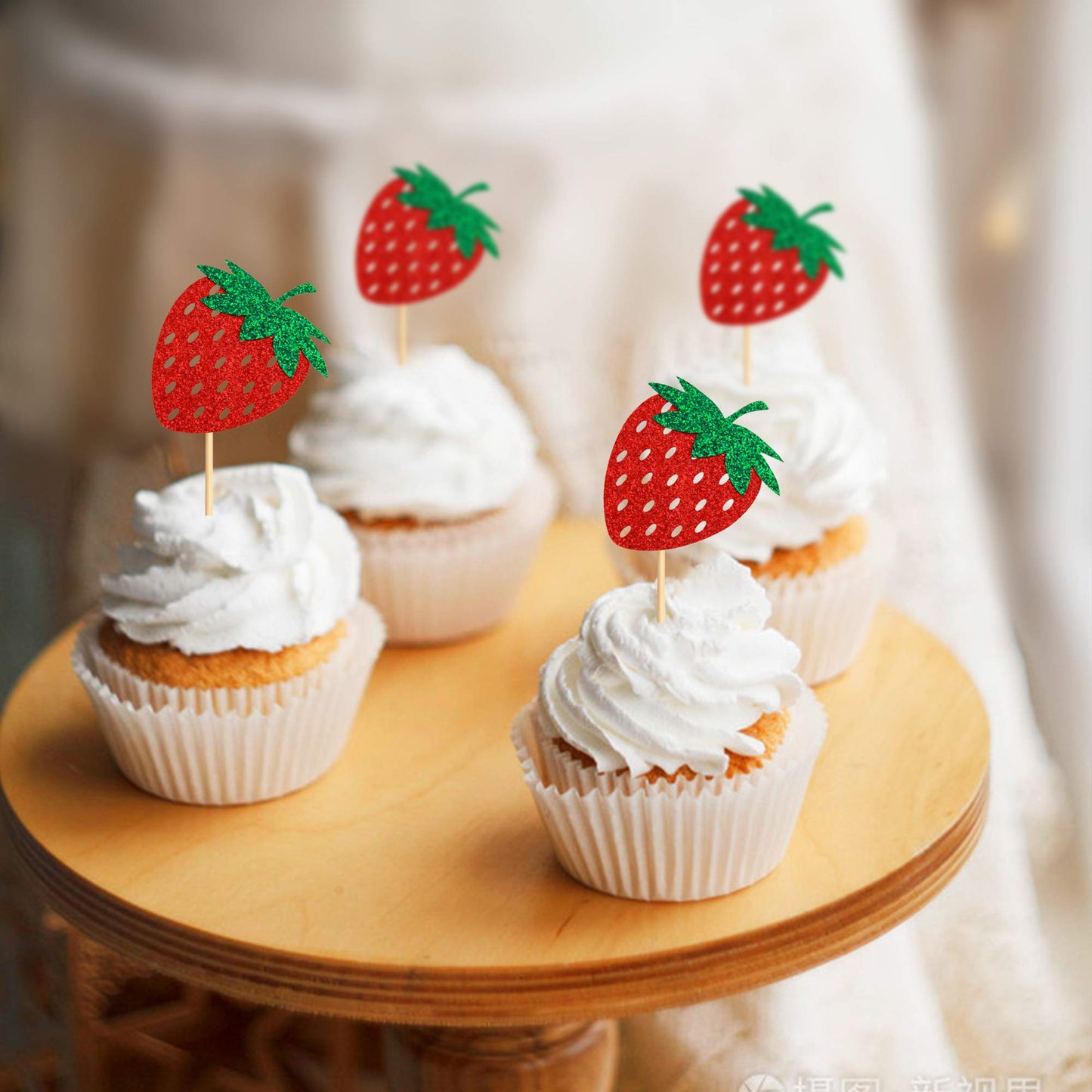 Keaziu Strawberry Cupcake Toppers, 36 Pack, Red, Paper, Party Decorations for Birthday, Wedding, Baby Shower, Summer Garden