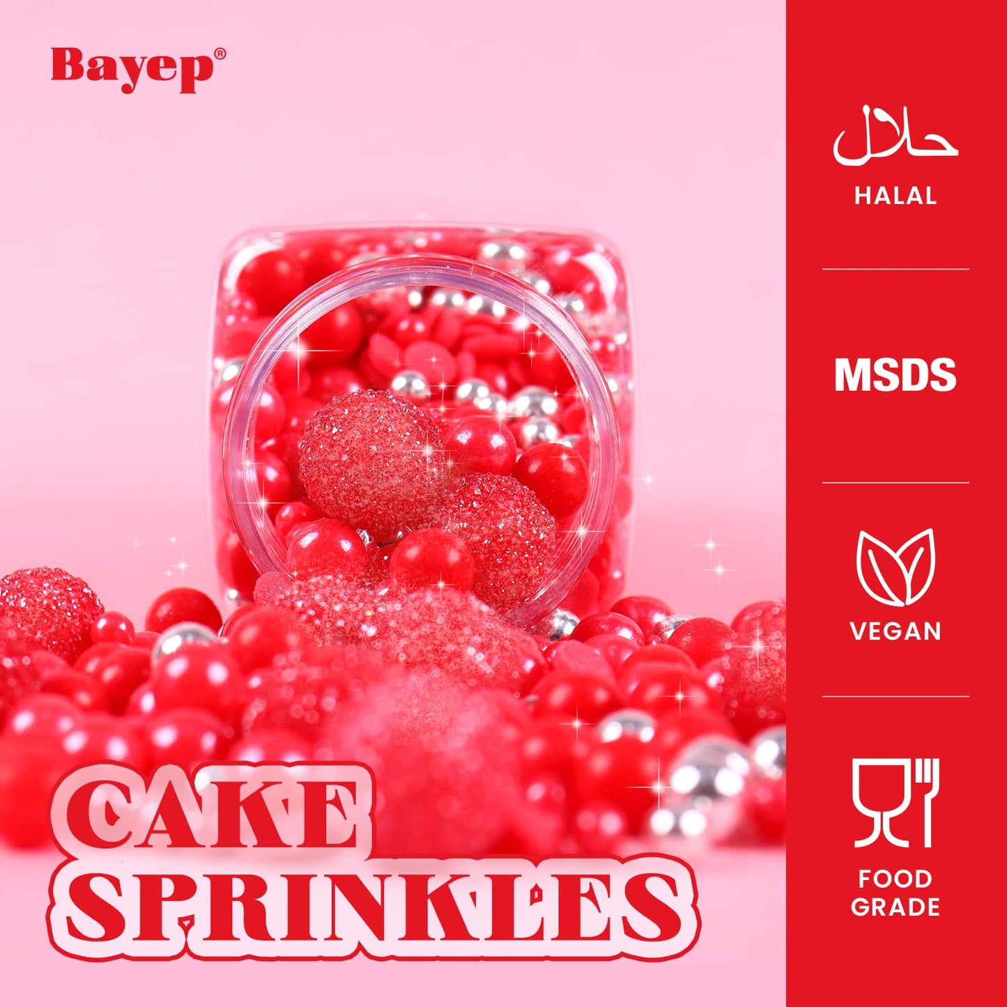 Red Sprinkles For Baking 4.23Ounce - Sparkle Pearl Sprinkles For Cupcake Toppers, Ice Cream, Candy, Cookie Decorations - Silver