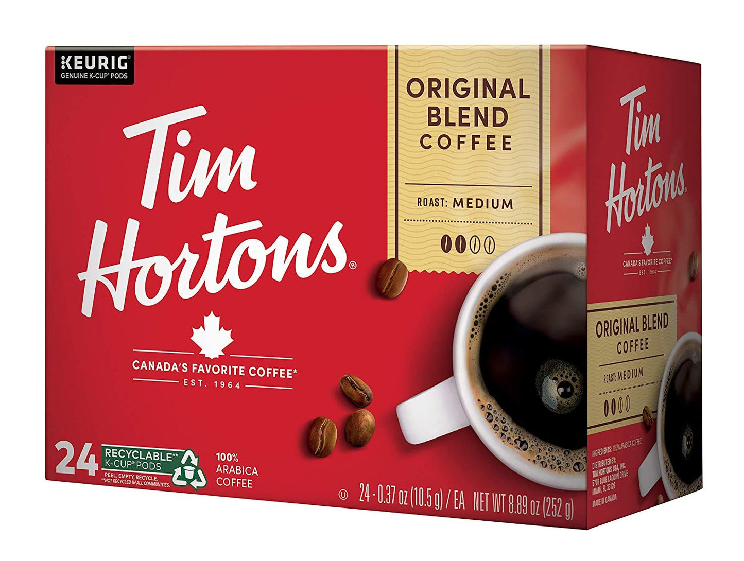Tim Hortons Original Blend Medium Roast Coffee K-Cup Pods, 24 Count, Compatible with Keurig Brewers, Red