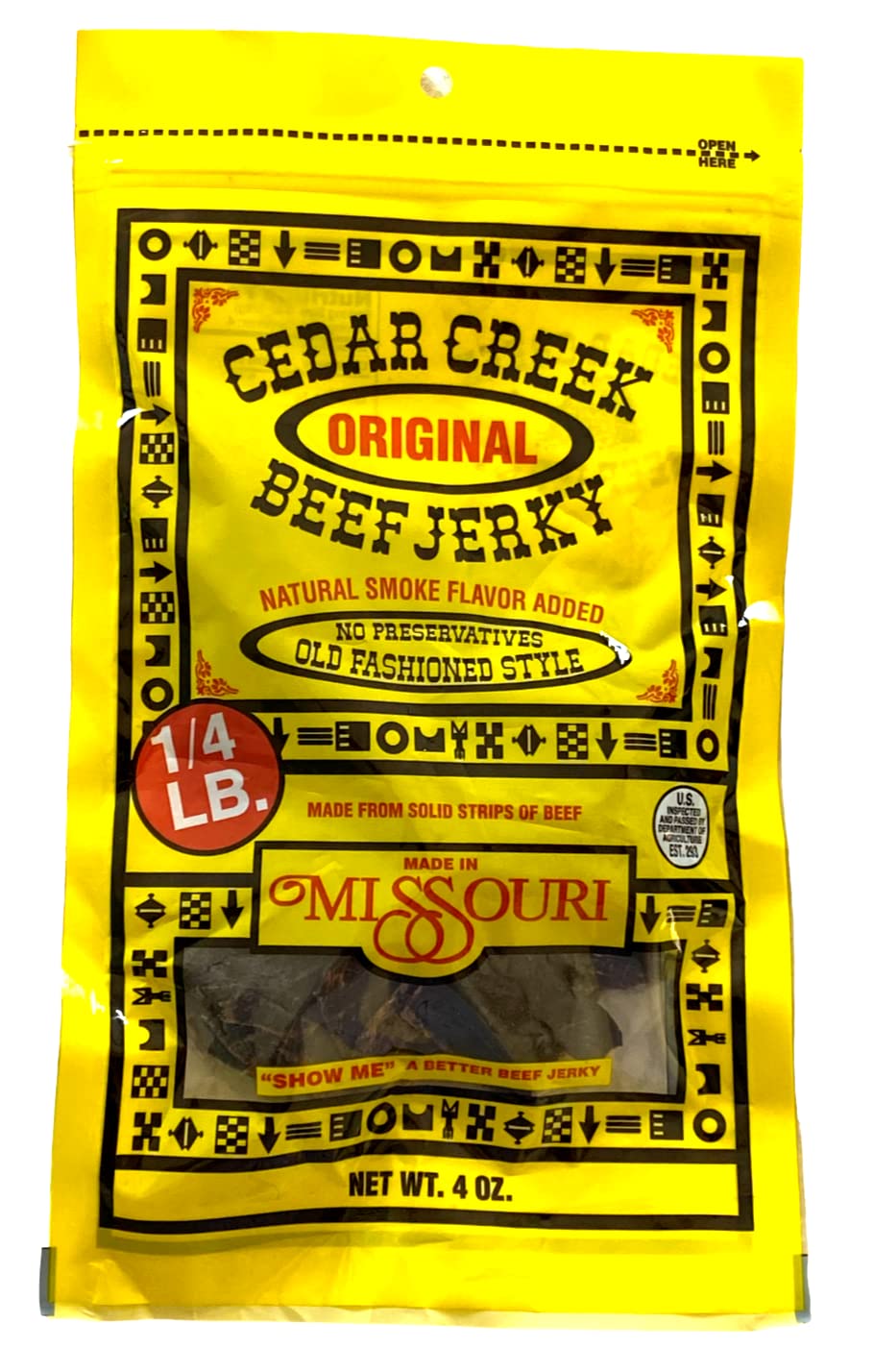Cedar Creek Beef Jerky Air-Dried Snack, High Protein, Gluten-Free, 4oz Pack