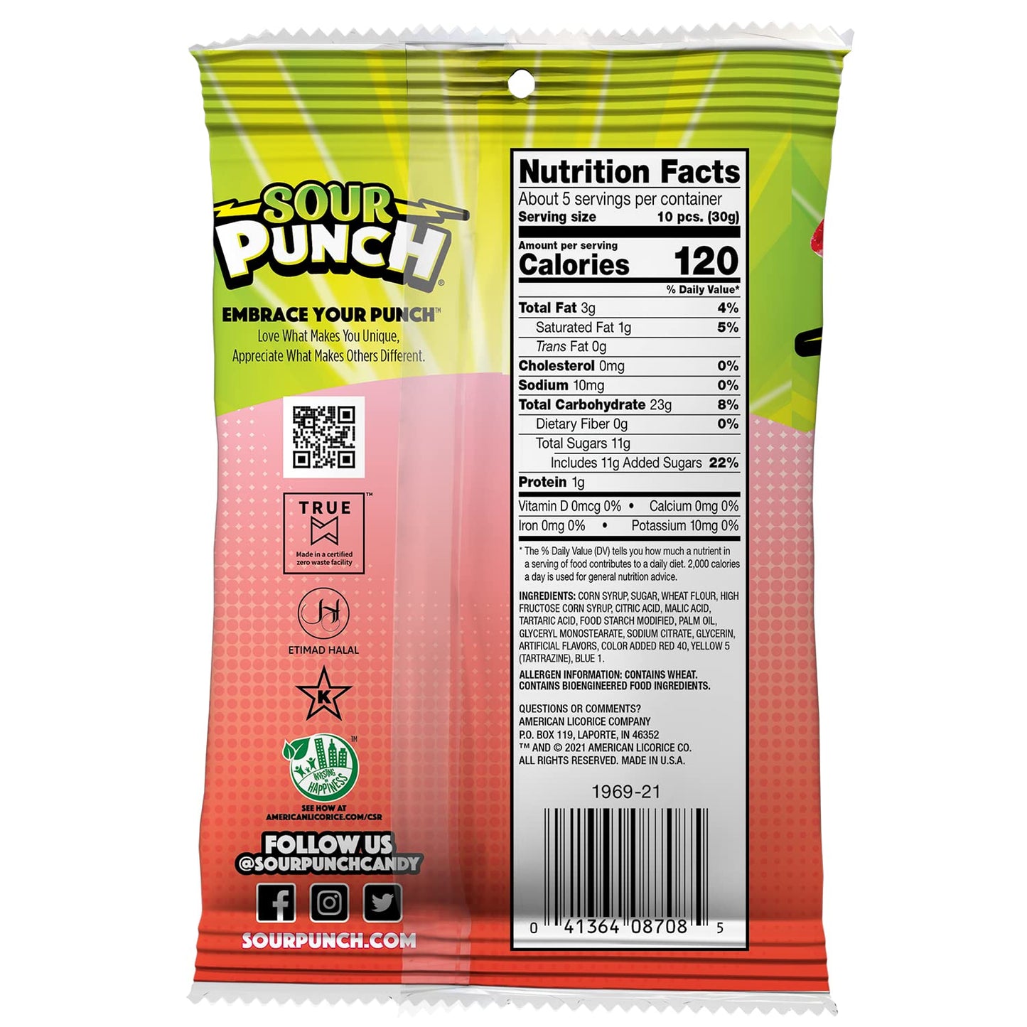 Sour Punch Bites, Rad Reds Watermelon, Strawberry, Cherry & Raspberry Chewy Candy, 5Oz Bag (Pack Of 12) (Packaging May Vary)