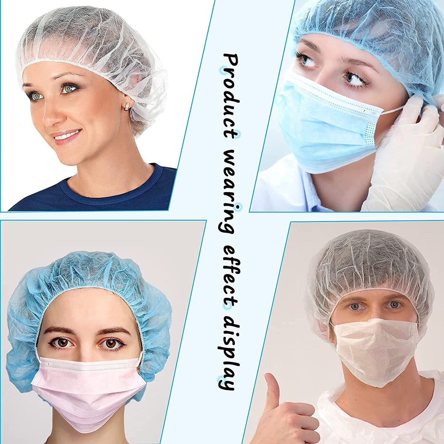 Disposable Bouffant Caps 100 Pcs,21Inches Hair Net, Elastic Dust Cap For Food Service, Kitchen Head Cover (Blue)