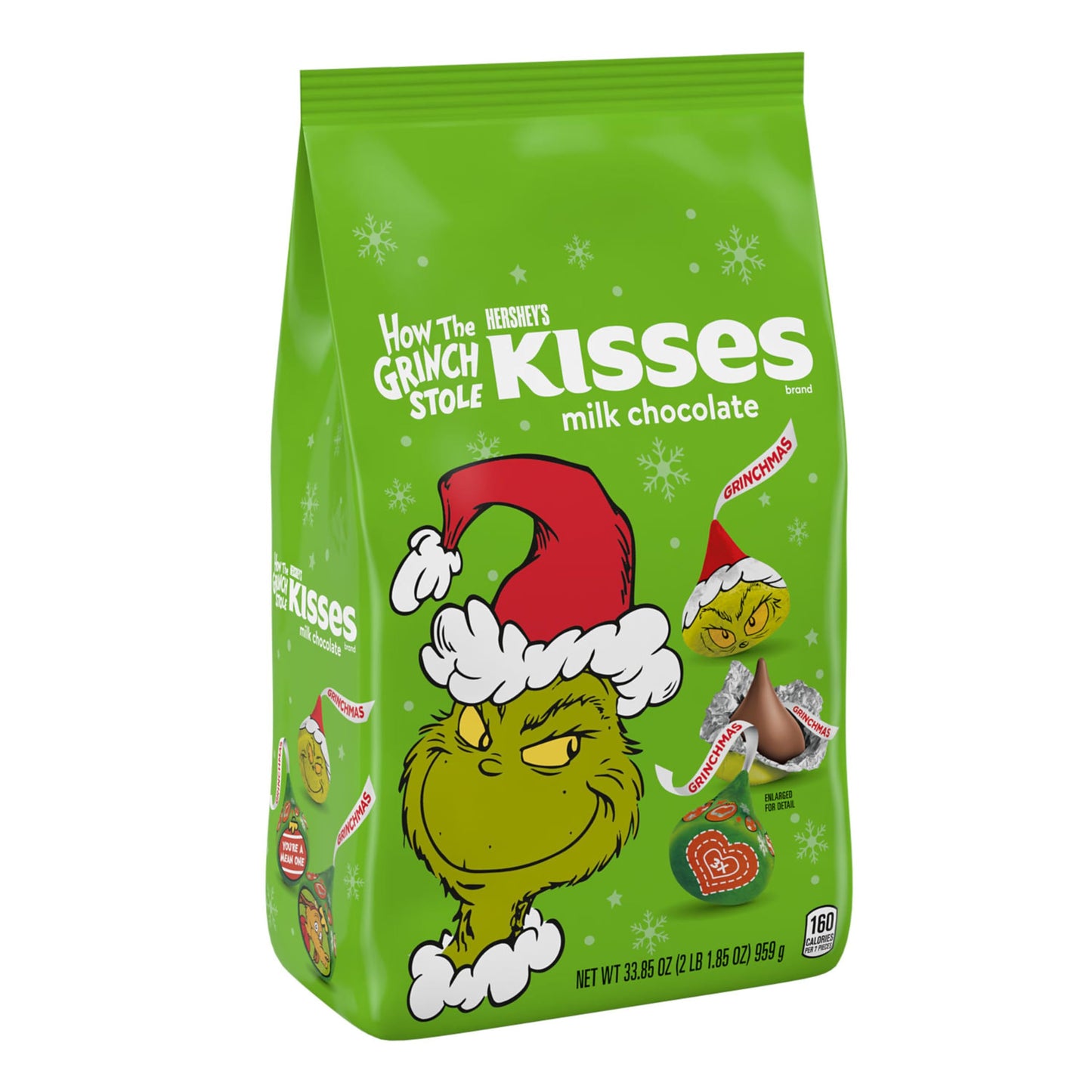 HERSHEYS KISSES Grinch Milk Chocolate  Christmas Candy Bulk Bag  33.85 oz