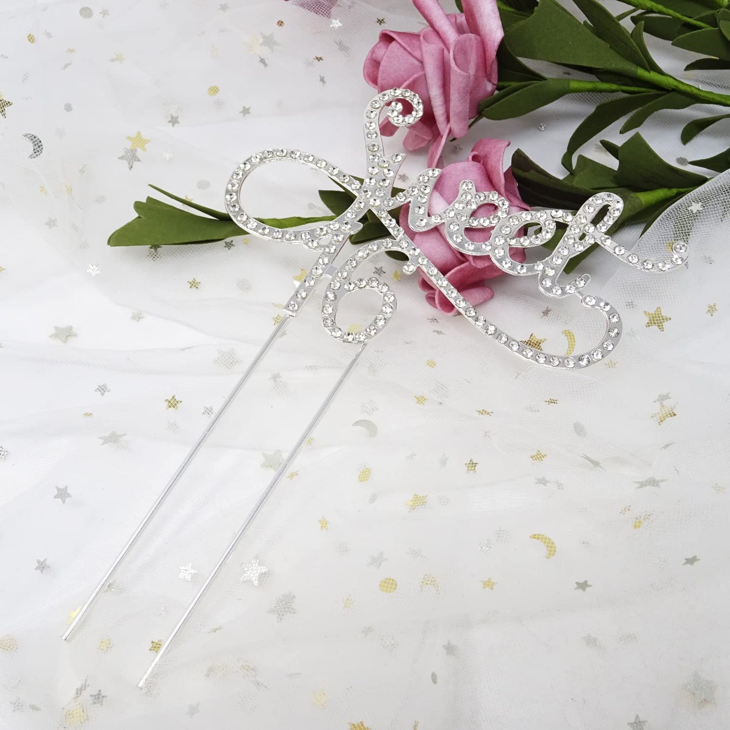 Honbay Sweet 16 Cake Topper Enhanced Sparkly Crystal Rhinestones Cake Topper Cake Decoration For 16Th Birthday Party (Silver)