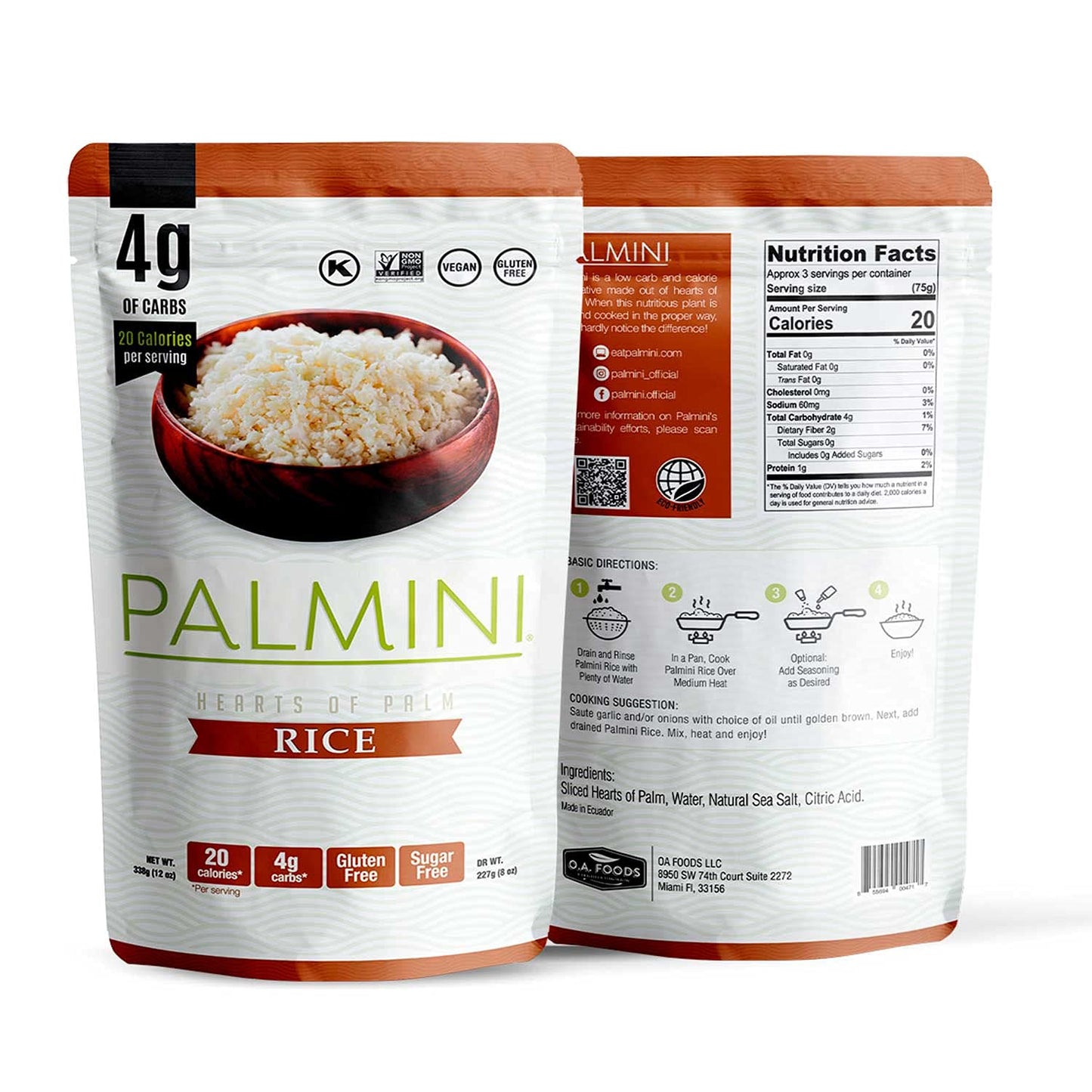 Palmini Rice | Low-Carb Hearts of Palm Rice | Keto, Gluten Free | 12 Ounce Pouches - Pack of 6