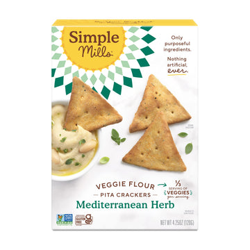 Simple Mills Veggie Pita Crackers, Mediterranean Herb - Gluten Free, Vegan, Healthy Snacks, Paleo Friendly, 4.25 Ounce (Pack of 