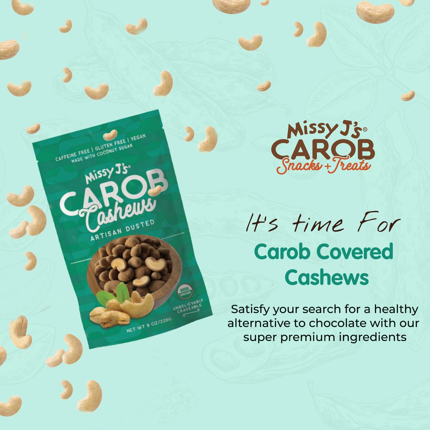 Missy Js Organic Carob Covered Cashews, Vegan, Gluten Free, 8 Oz, 3 Pack