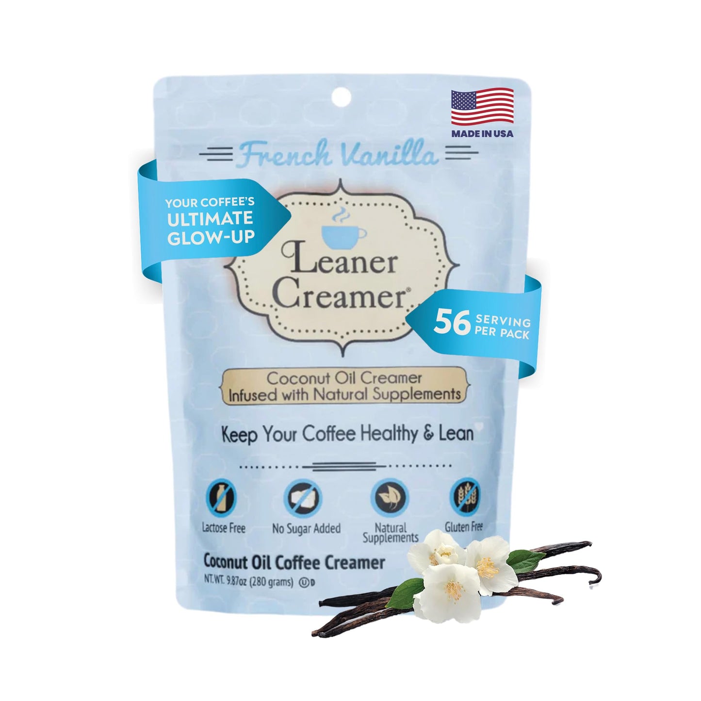 Leaner Creamer Coconut Creamer with Superfood Ingredients - Non-Dairy, Sugar-Free, Keto, Gluten-Free Powdered Coffee Creamer - F