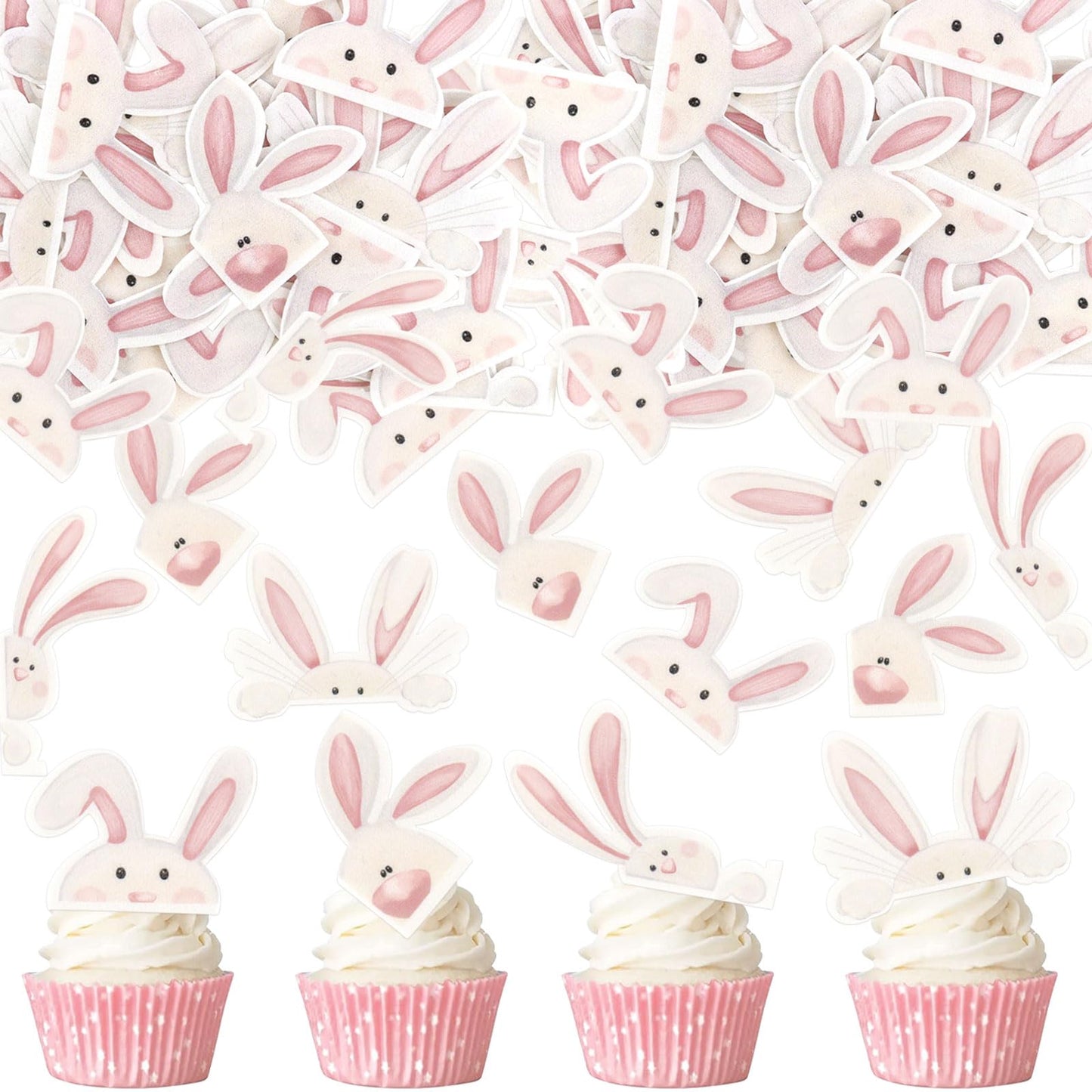 40Pack Edible Happy Easter Cupcake Toppers for Rabbit Ears Bunny Party Decorations Drink Topper Cake Food Decor Appetizers Tooth