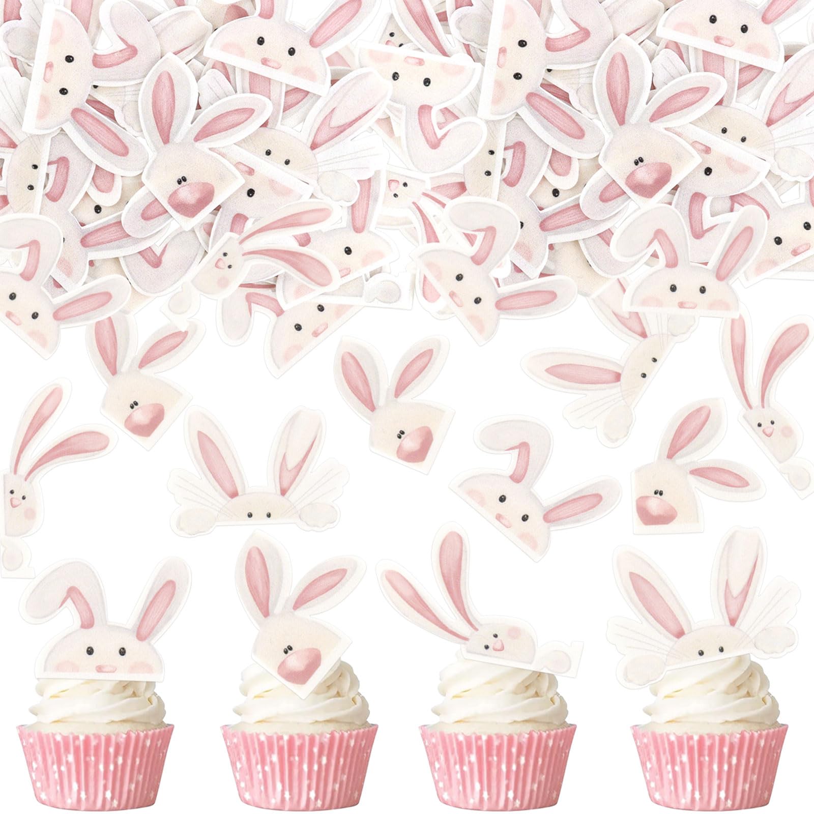 40Pack Edible Happy Easter Cupcake Toppers for Rabbit Ears Bunny Party Decorations Drink Topper Cake Food Decor Appetizers Tooth
