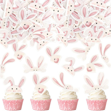 40Pack Edible Happy Easter Cupcake Toppers for Rabbit Ears Bunny Party Decorations Drink Topper Cake Food Decor Appetizers Tooth