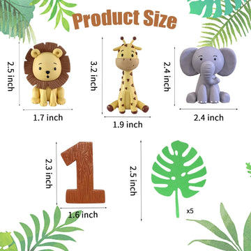 Safari Animal Cake Toppers Jungle Wild One Cake Decorations With Lion Giraffe Elephant Zebra For Wild Animals Themed Birthday Ca