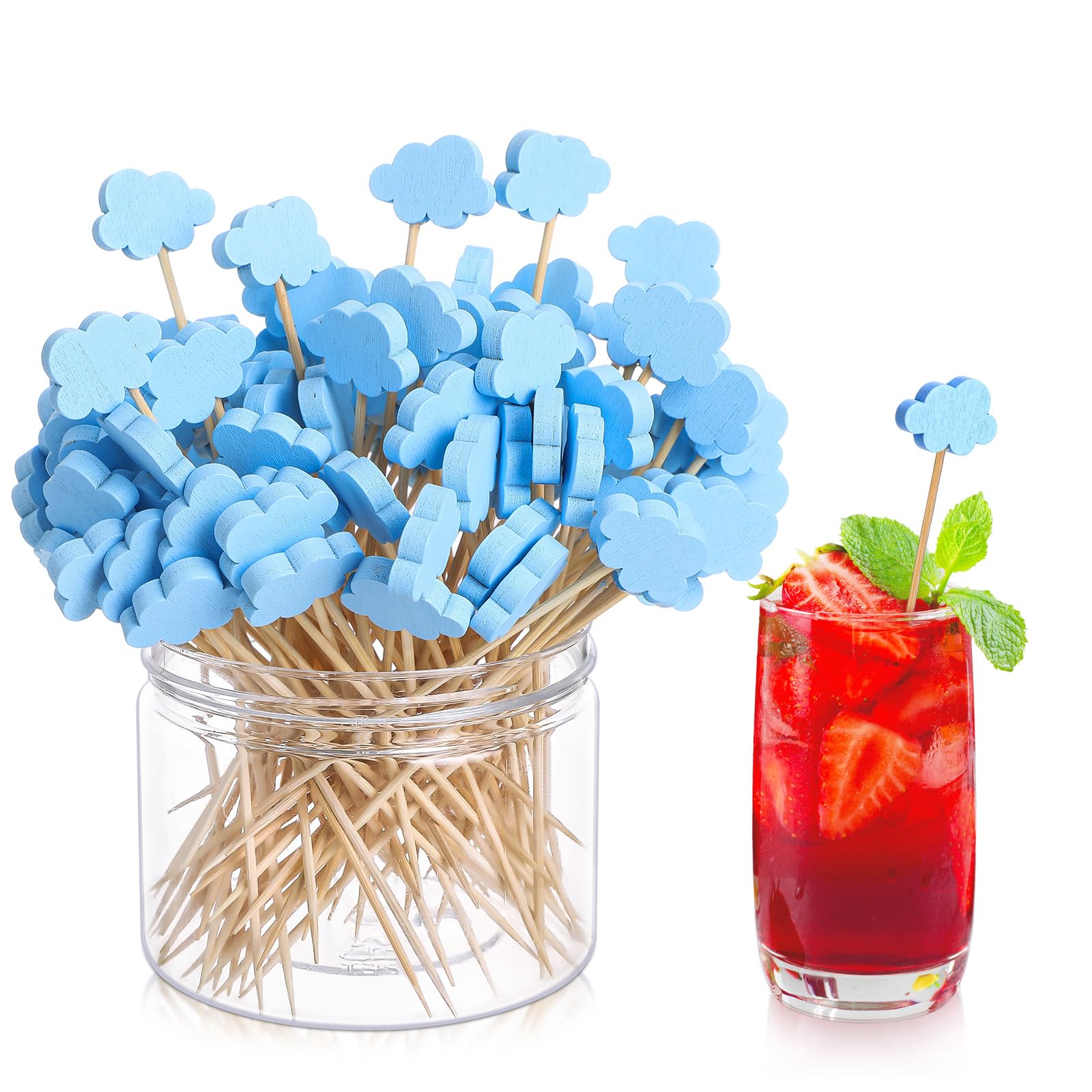 Queekay 100 Pcs Blue Cloud Cupcake Toppers Mixed Flavor Food Picks Cloud Decorations For Birthdays Baby Shower Weddings Party Decor Appetizer Toothpicks Mixed Flavor Sticks For Sandwich Hamburger Fruit