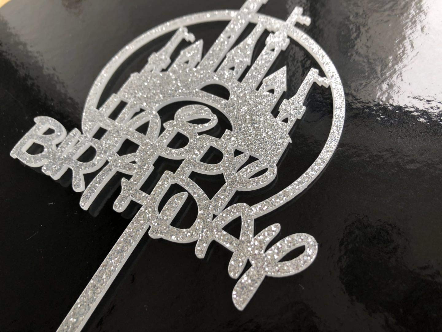 Castle Happy Birthday Cake Topper, Princess Prince Birthday Cake Toppers, First Birthday Party Decorations (Silver Glitter)