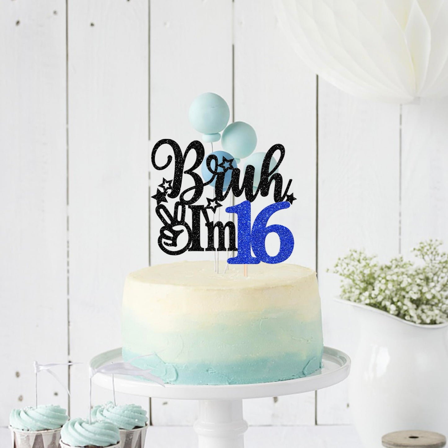 Rssta i Cake Topper - Bruh Im 16, Blue, Model XM1222-16, Perfect for 16th Birthday Party Decorations