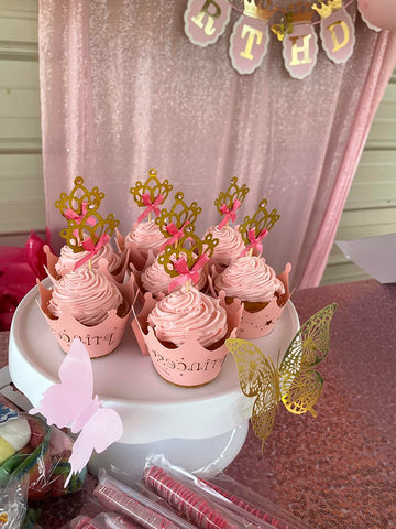Jevenis 40 Pcs Glittery Princess Cupcake Toppers Crown Cupcake Wrapper Crown Cupcake Toppers Baby Shower Cupcake Decorations For