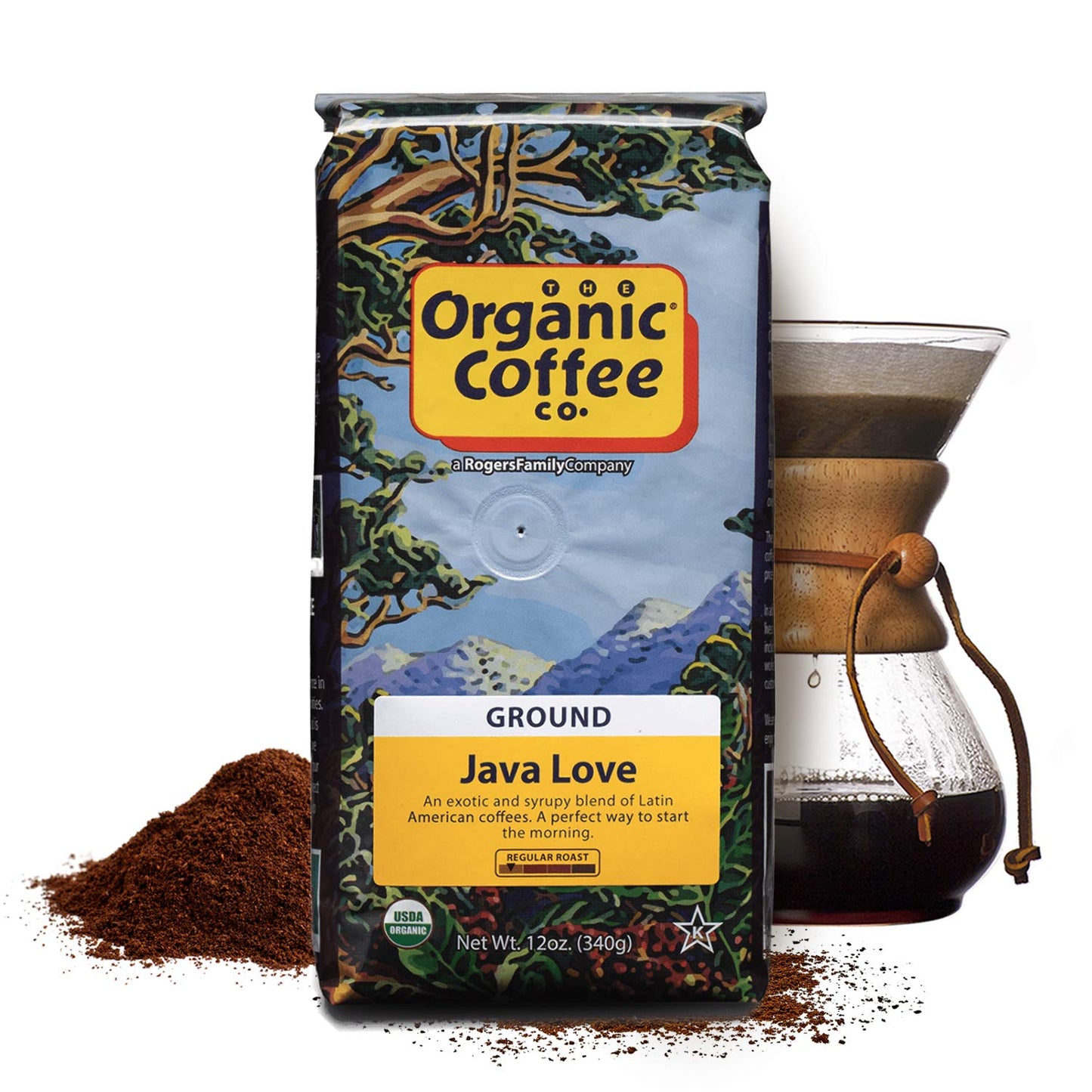 Organic Coffee Co. Java Love Ground Coffee 12 Ounce Medium Light Roast USDA Organic