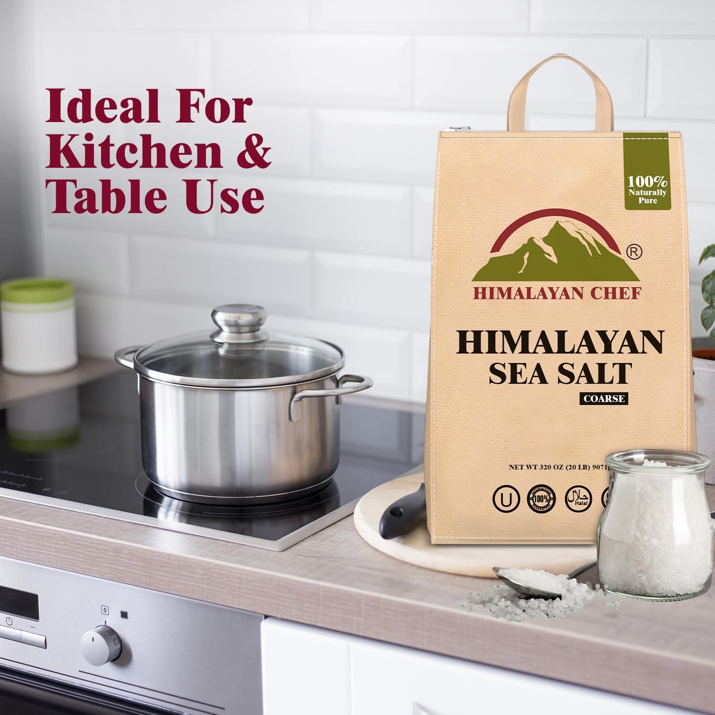 Himalayan Chef Sea Salt, Coarse Grain, 320 Ounces Resealable Bag, Pure & Natural Sun Dried Sea Salt, Unrefined, Gluten Free, Gri