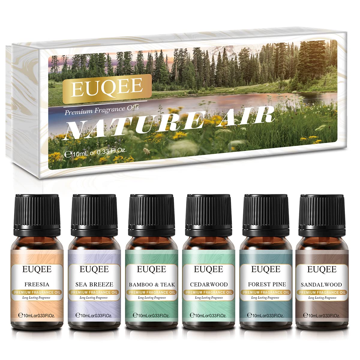 Euqee Fragrance Oils Set Of 6 - Nature Air Premium Scented Oils Gift Set For Diffuser, Soap And Candle Making - Sea Breeze, Fore