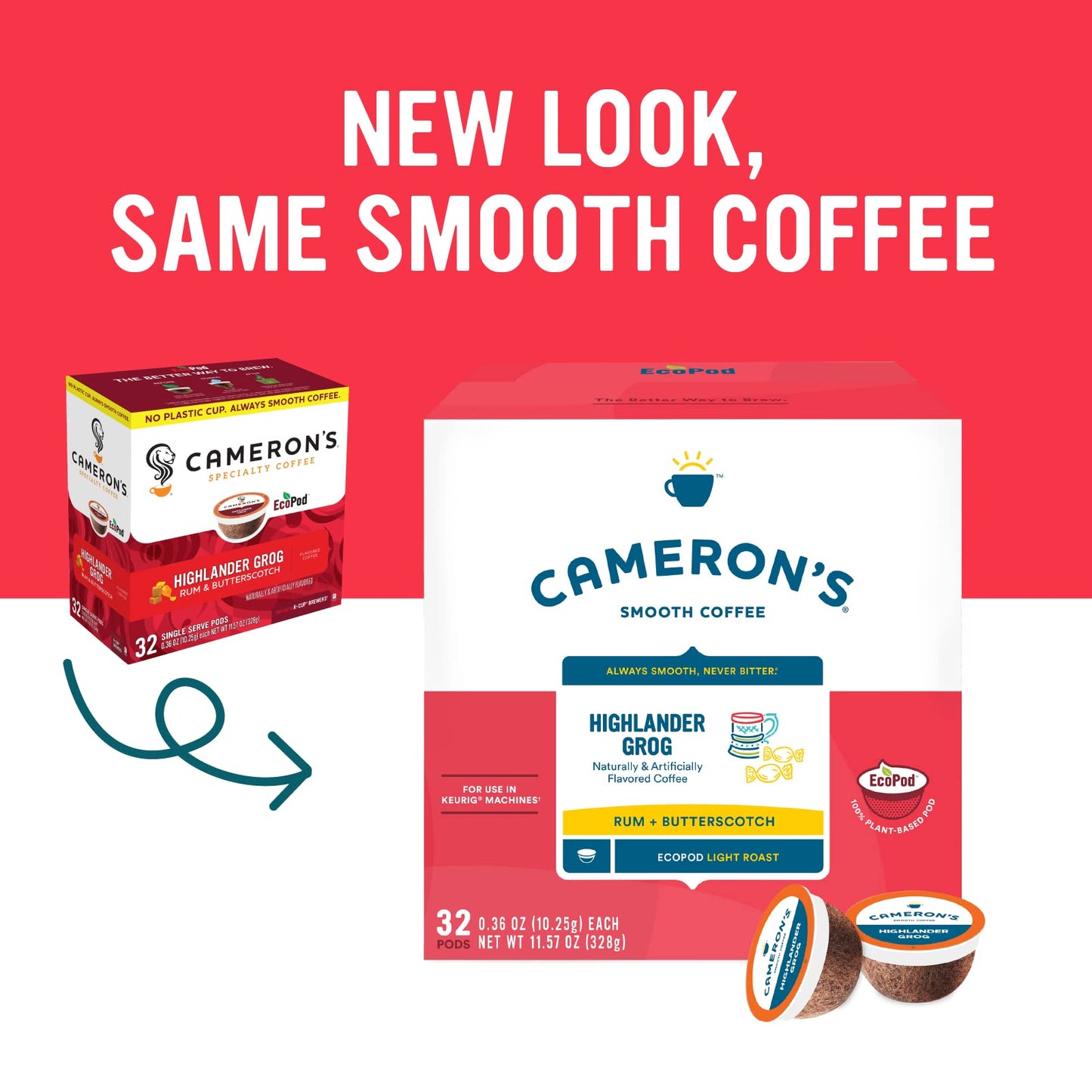 Camerons Coffee Single Serve Pods, Flavored, Highlander Grog, 32 Count