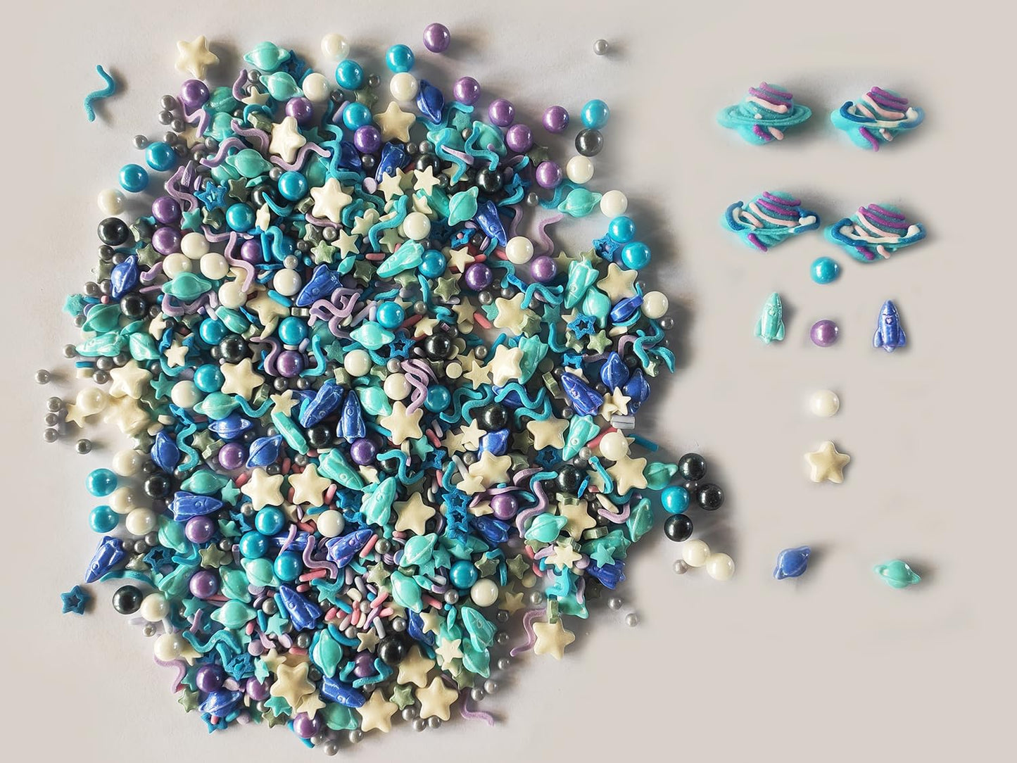Edible Space Themed Big Planet Rocket Sugar Sprinkles Spacecraft Dessert Galaxy Sprinkles Star Cake Cupcake Toppers Pearls Cooki