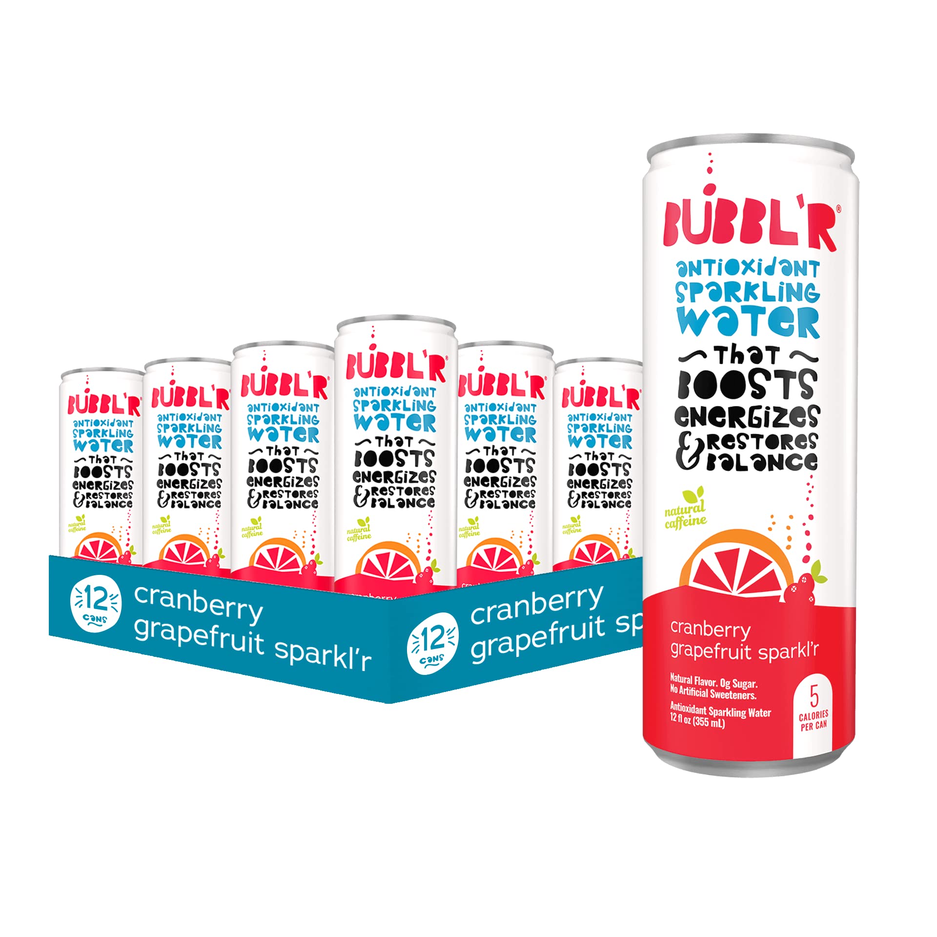 Bubblr Antioxidant Sparkling Water, Cranberry Grapefruit, 12 Fl Oz Cans, 12 Count, 0g Sugar, Gluten Free, All Natural Flavors