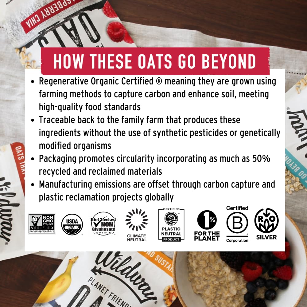 Wildway Organic Rolled Oats, Overnight Oats | Glyphosate-Free, Gluten-Free Oatmeal | Non-GMO, Plant-Based Protein | Regenerative